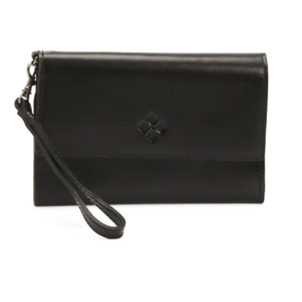 PATRICIA NASH Leather Marsiliana Mirror Wristlet Wallet Black